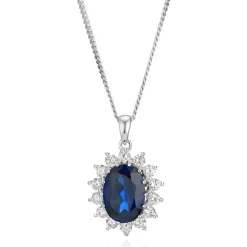 Beaverbrooks Silver Cubic Zirconia and Synthetic Sapphire Pendant