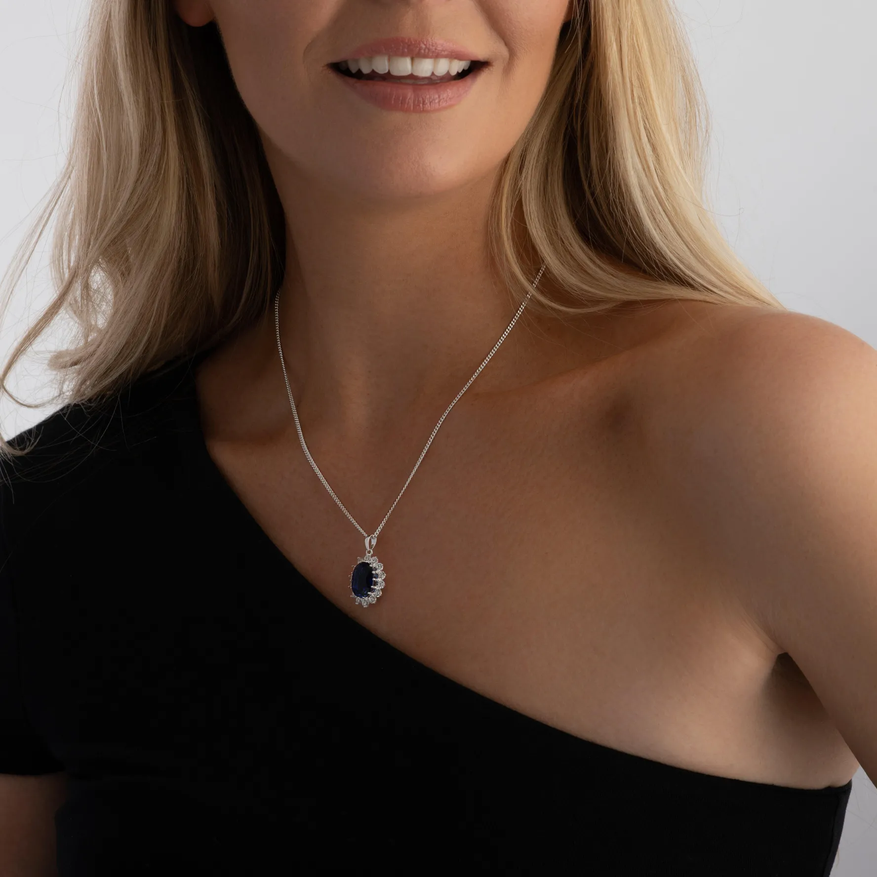 Beaverbrooks Silver Cubic Zirconia and Synthetic Sapphire Pendant