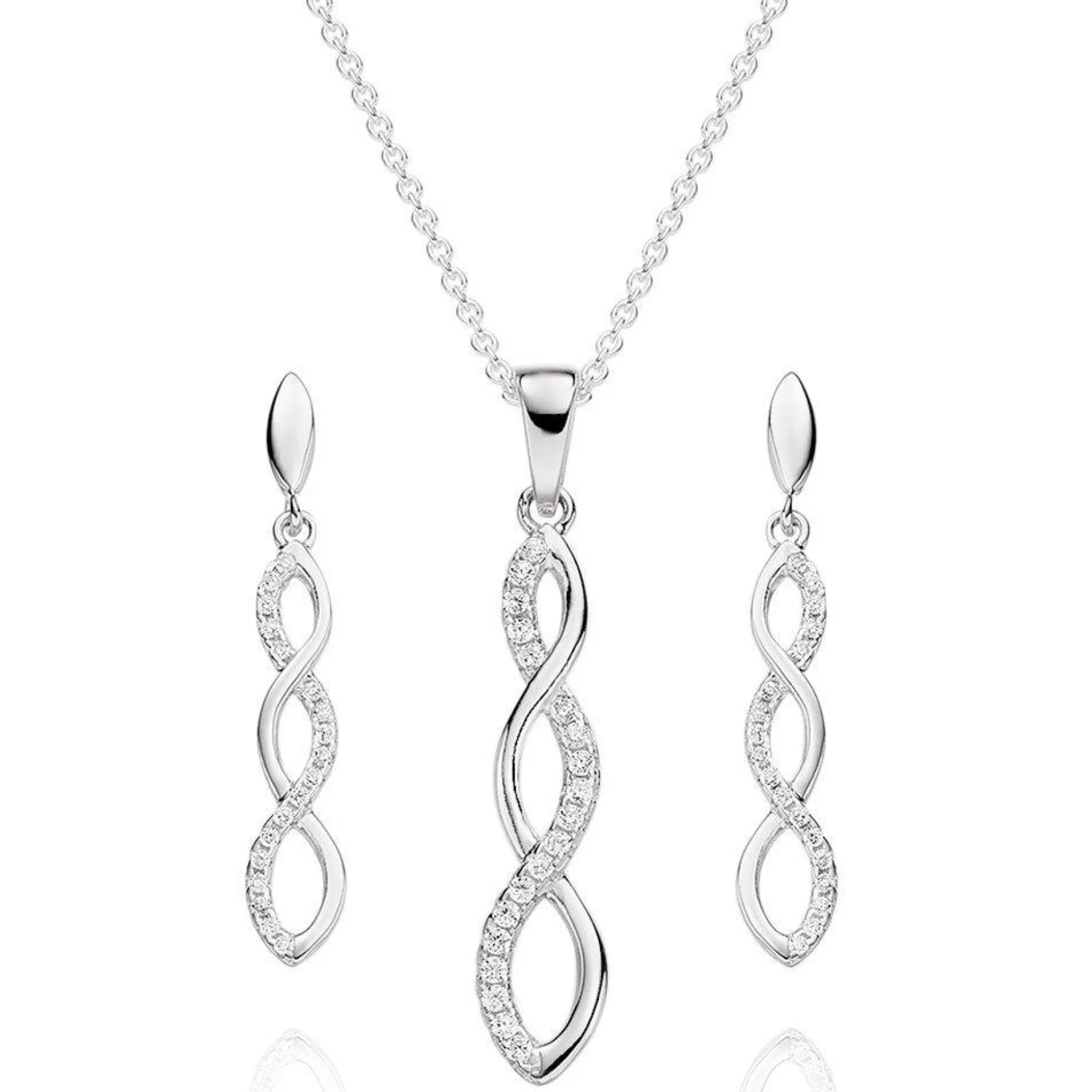 Beaverbrooks Silver Cubic Zirconia Infinity Pendant and Earrings Set