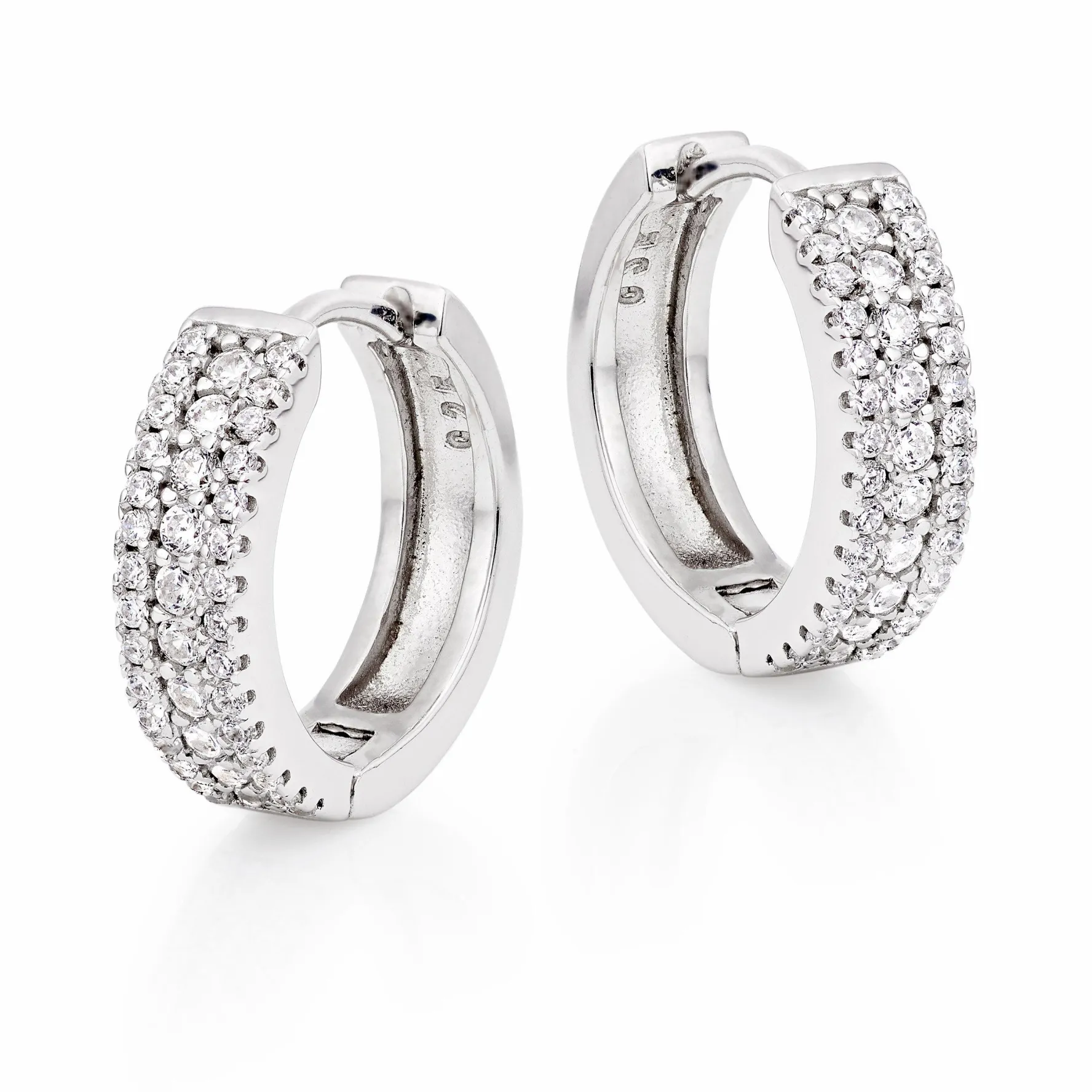 Beaverbrooks Silver Cubic Zirconia Triple Row Hoop Earrings