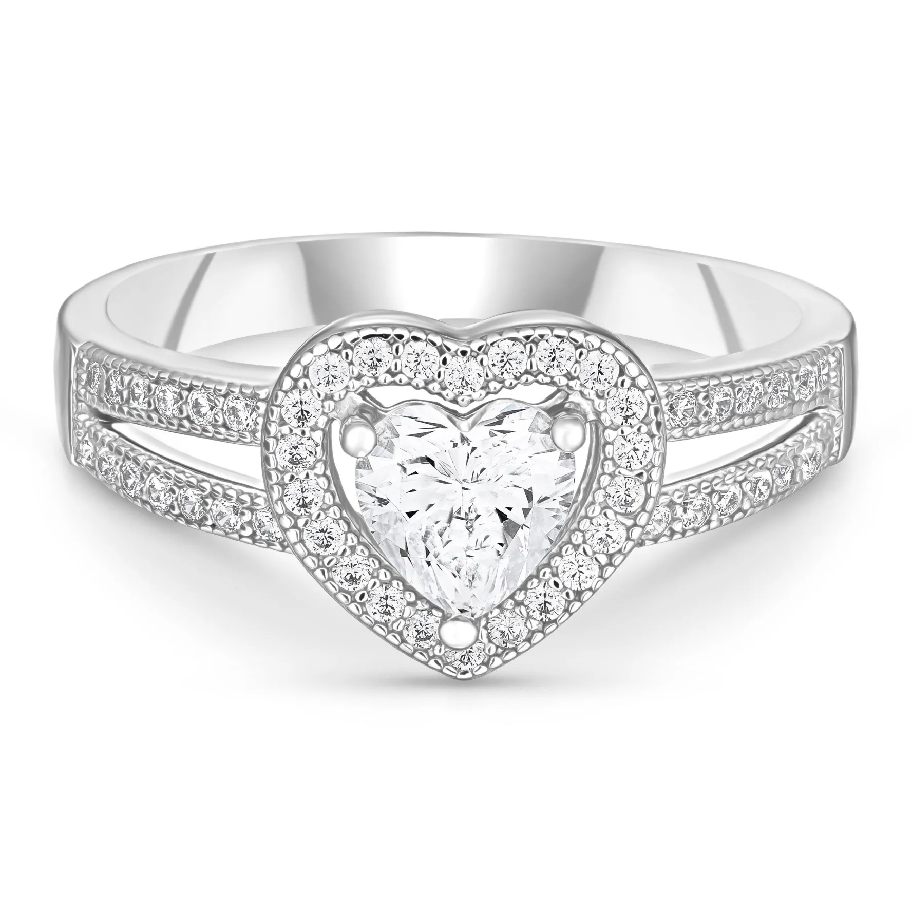 Beaverbrooks Silver Cubic Zirconia Heart Ring