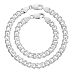 Beaverbrooks Silver Father and Son Wide Curb Bracelet Set