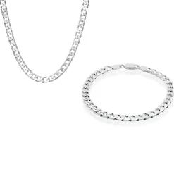 Beaverbrooks Silver Men's Curb Chain and Bracelet Set