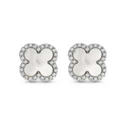 Beaverbrooks Silver Mother of Pearl Clover Earrings