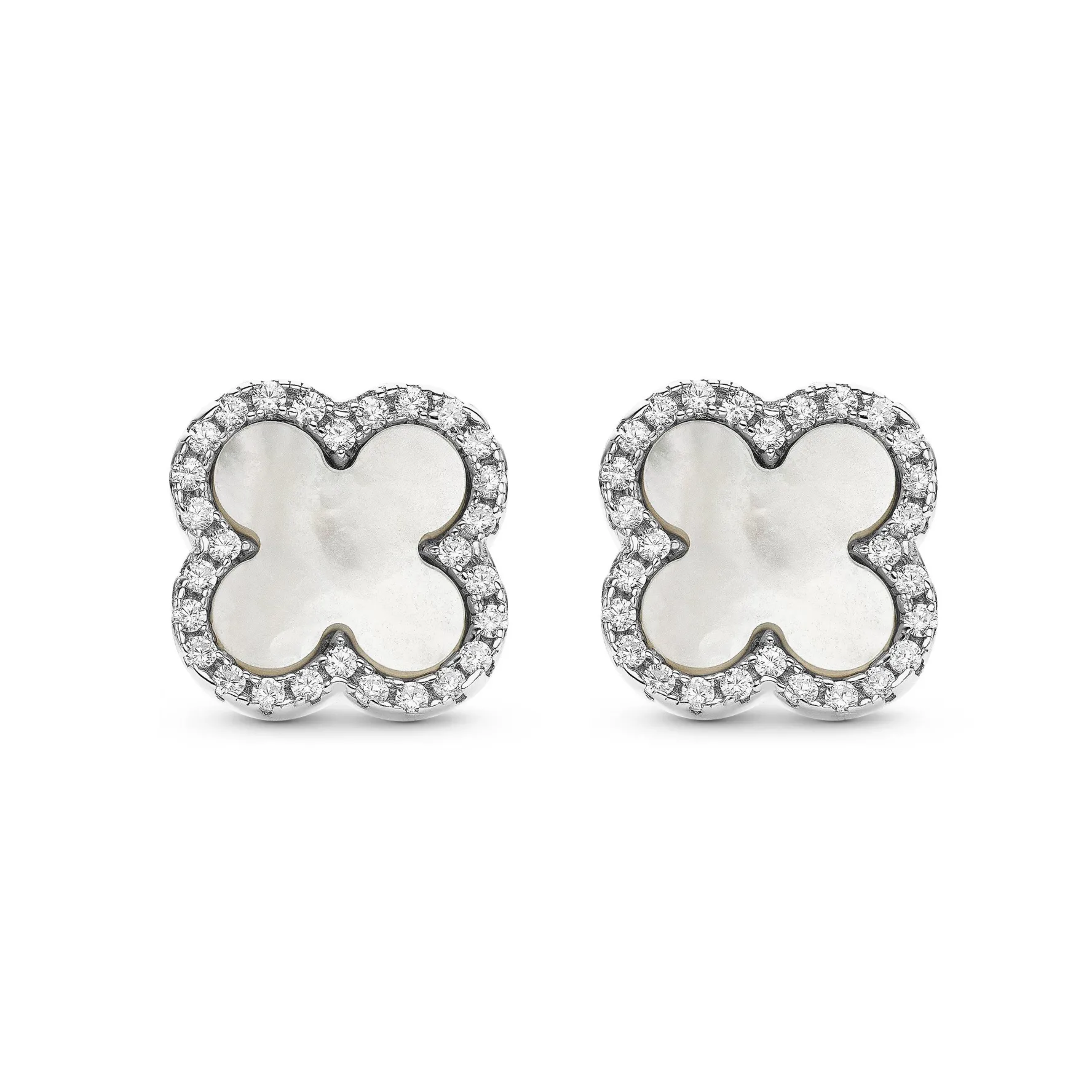 Beaverbrooks Silver Mother of Pearl Clover Earrings