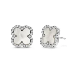 Beaverbrooks Silver Mother of Pearl Clover Earrings