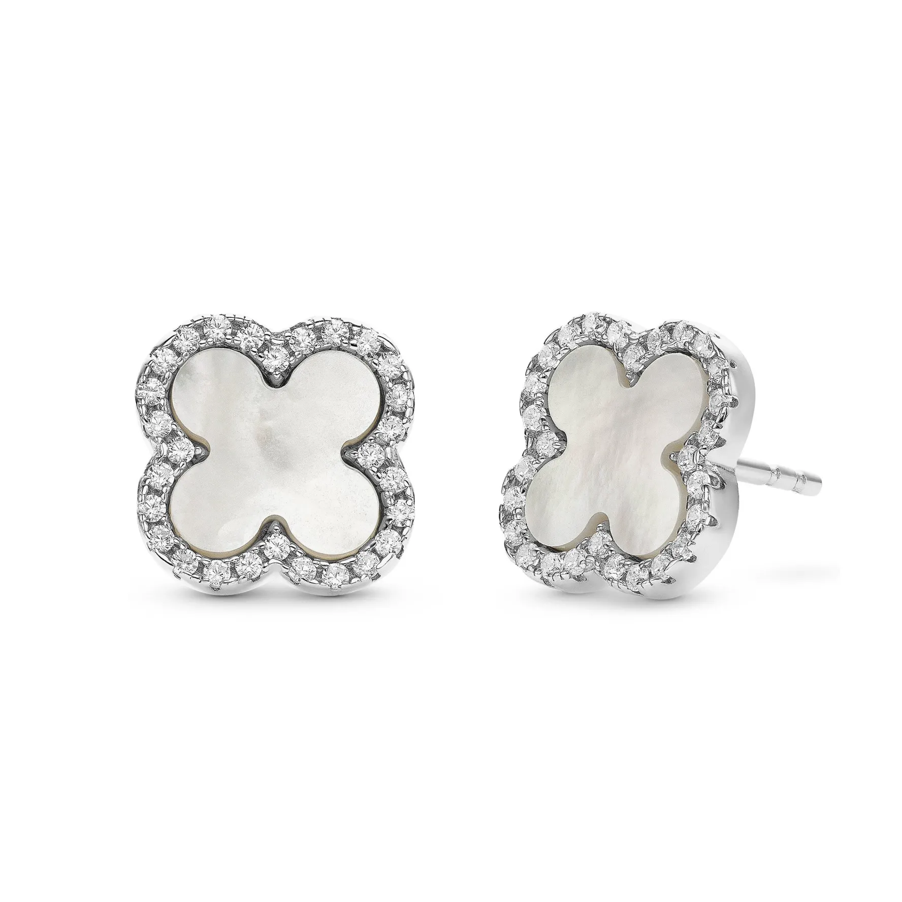 Beaverbrooks Silver Mother of Pearl Clover Earrings