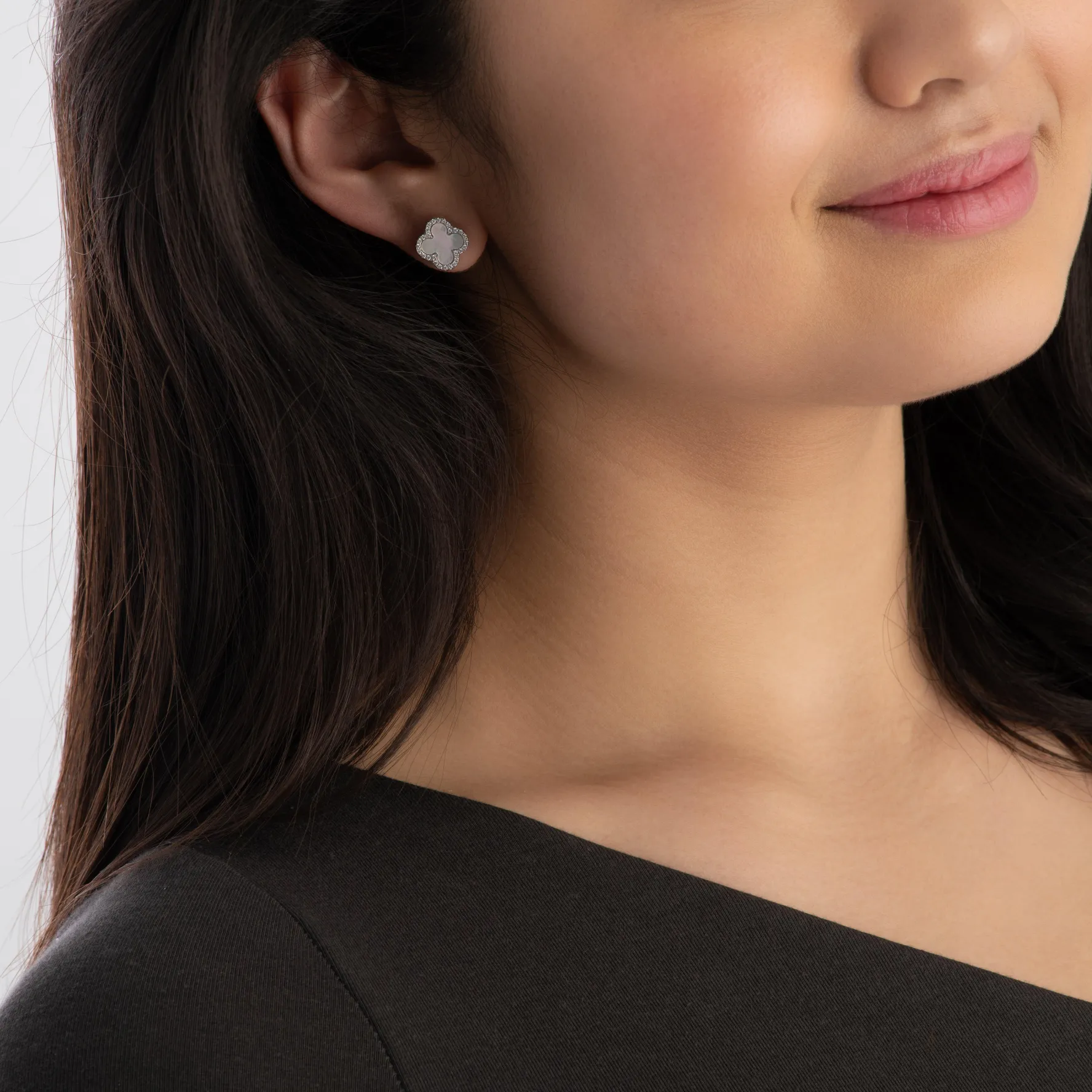 Beaverbrooks Silver Mother of Pearl Clover Earrings