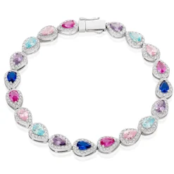 Beaverbrooks Silver Multi Coloured Cubic Zirconia Pear Halo Bracelet