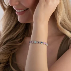 Beaverbrooks Silver Multi Coloured Cubic Zirconia Pear Halo Bracelet