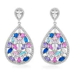 Beaverbrooks Silver Multi Colour Cubic Zirconia Drop Earrings