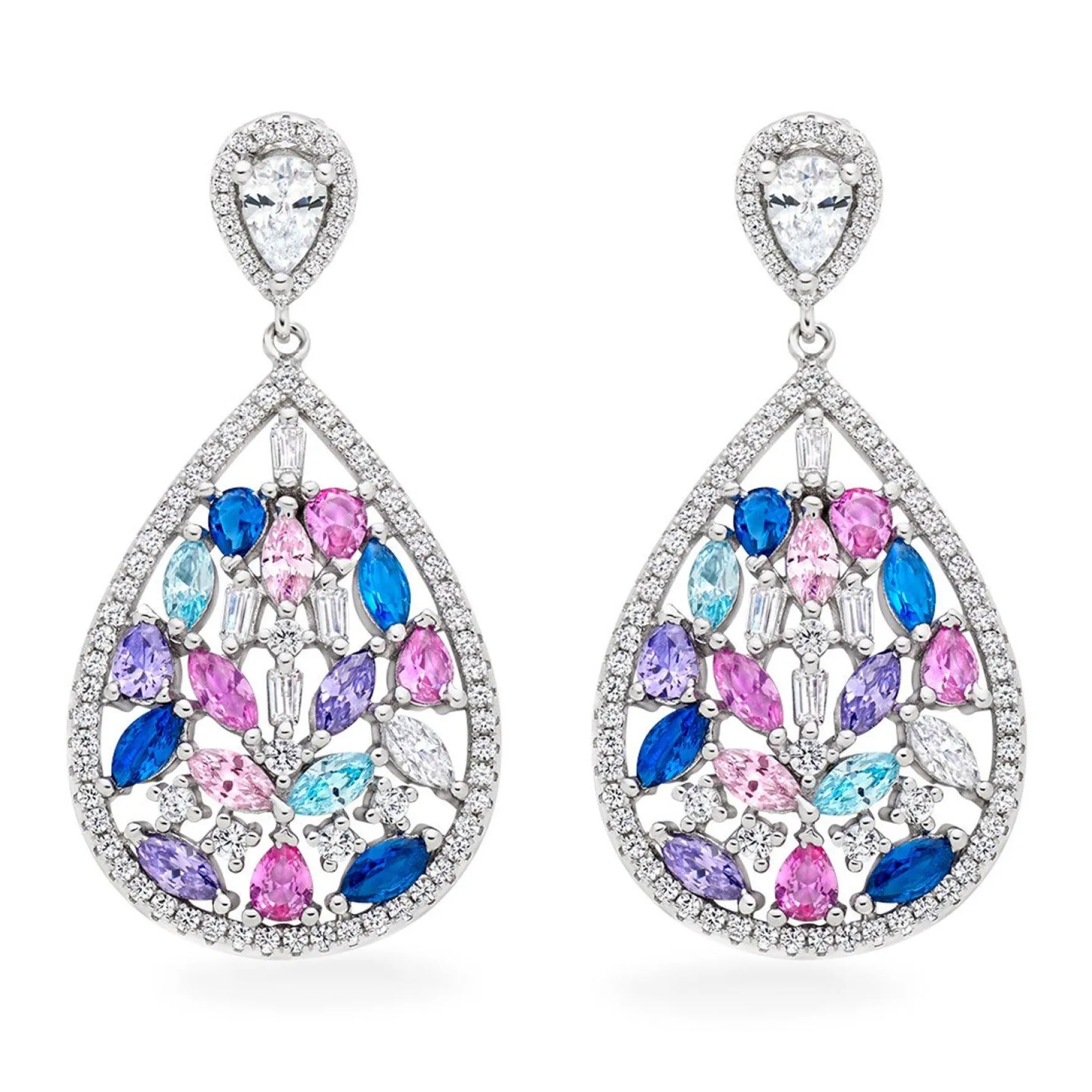 Beaverbrooks Silver Multi Colour Cubic Zirconia Drop Earrings