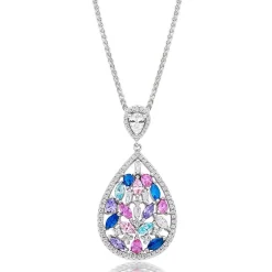 Beaverbrooks Silver Multi Colour Cubic Zirconia Drop Pendant