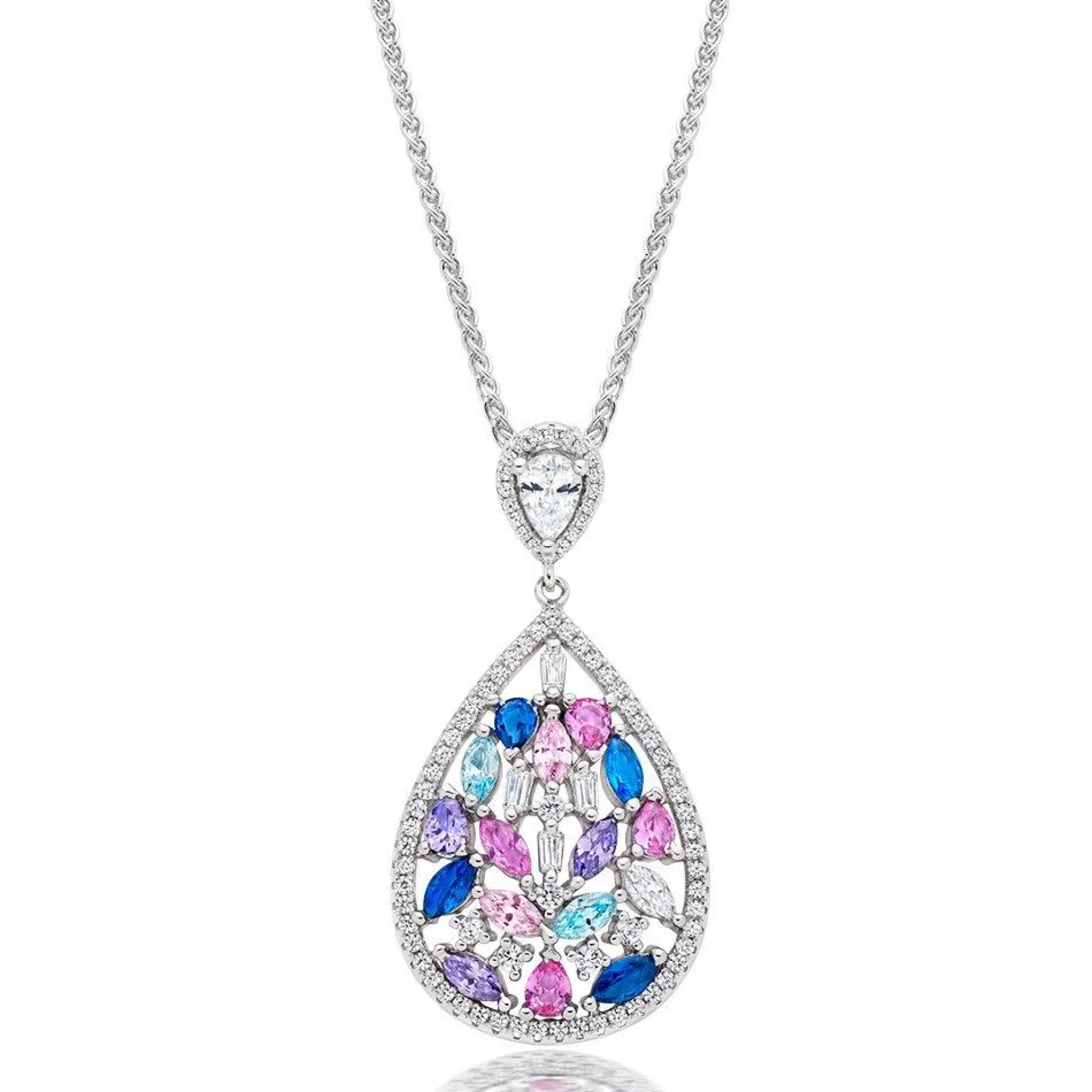 Beaverbrooks Silver Multi Colour Cubic Zirconia Drop Pendant