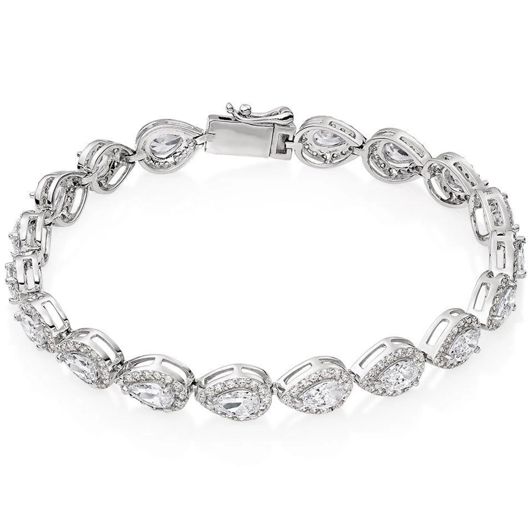 Beaverbrooks Silver Pear-Shaped Cubic Zirconia Halo Bracelet