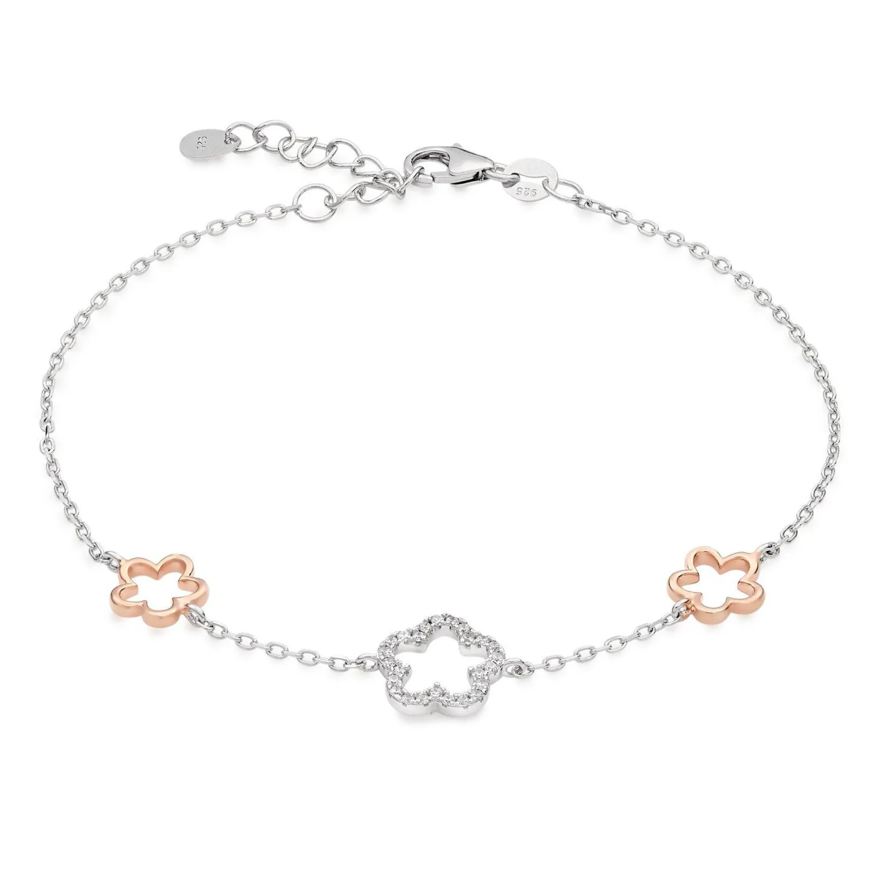 Beaverbrooks Silver Rose Gold Cubic Zirconia Bracelet
