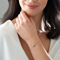 Beaverbrooks Silver Rose Gold Plated Cubic Zirconia Infinity Heart Bracelet