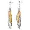 Beaverbrooks Silver, Rose Gold Plated and Gold Plated Feather Drop Earrings