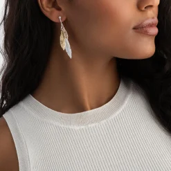 Beaverbrooks Silver, Rose Gold Plated and Gold Plated Feather Drop Earrings