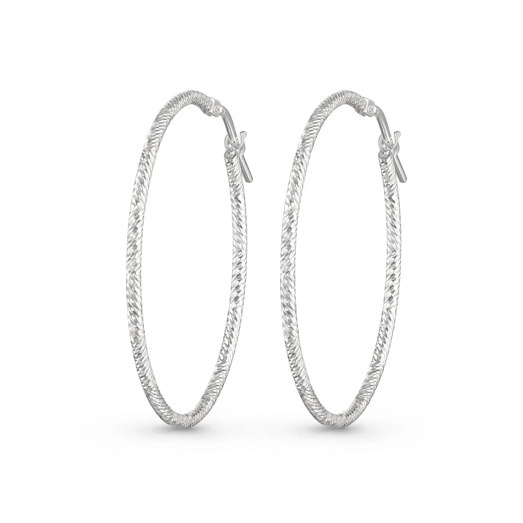 Beaverbrooks Silver Sparkle Cut Hoop Earrings