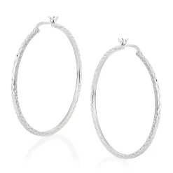 Beaverbrooks Silver Sparkle Cut Hoop Earrings