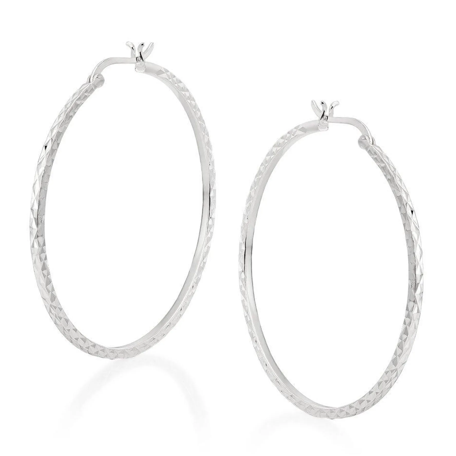 Beaverbrooks Silver Sparkle Cut Hoop Earrings