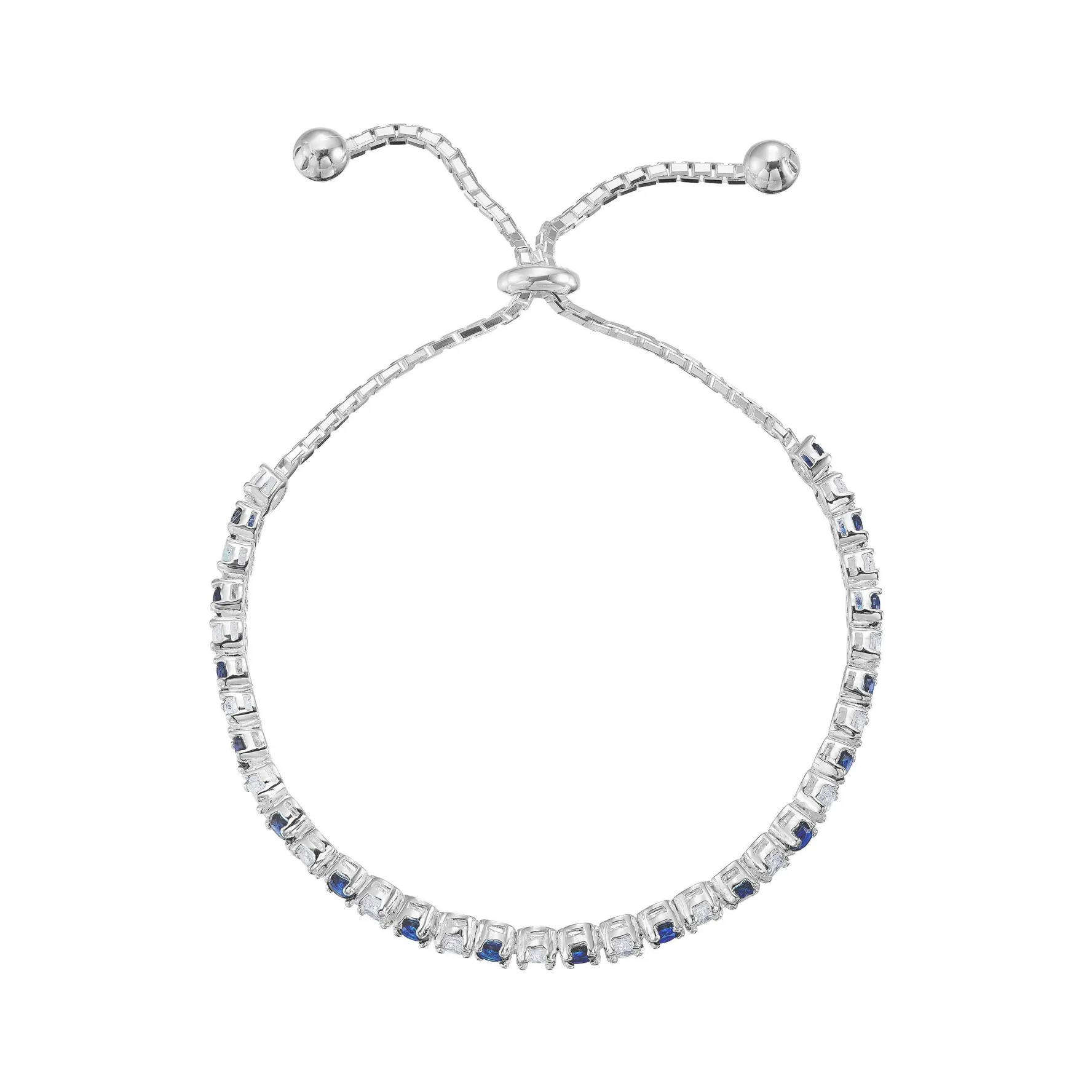Beaverbrooks Silver Synthetic Sapphire and Cubic Zirconia Slider Bracelet