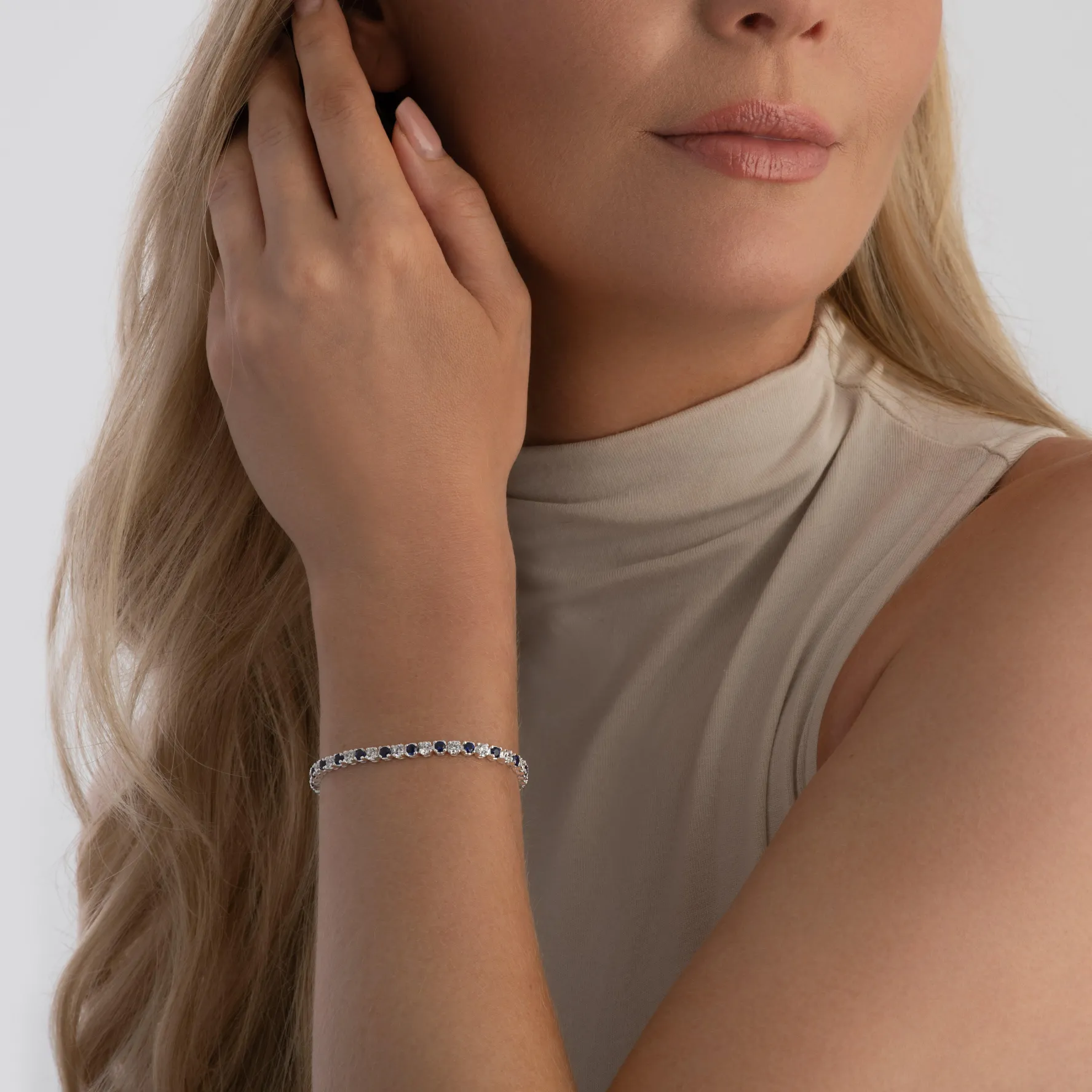 Beaverbrooks Silver Synthetic Sapphire and Cubic Zirconia Slider Bracelet