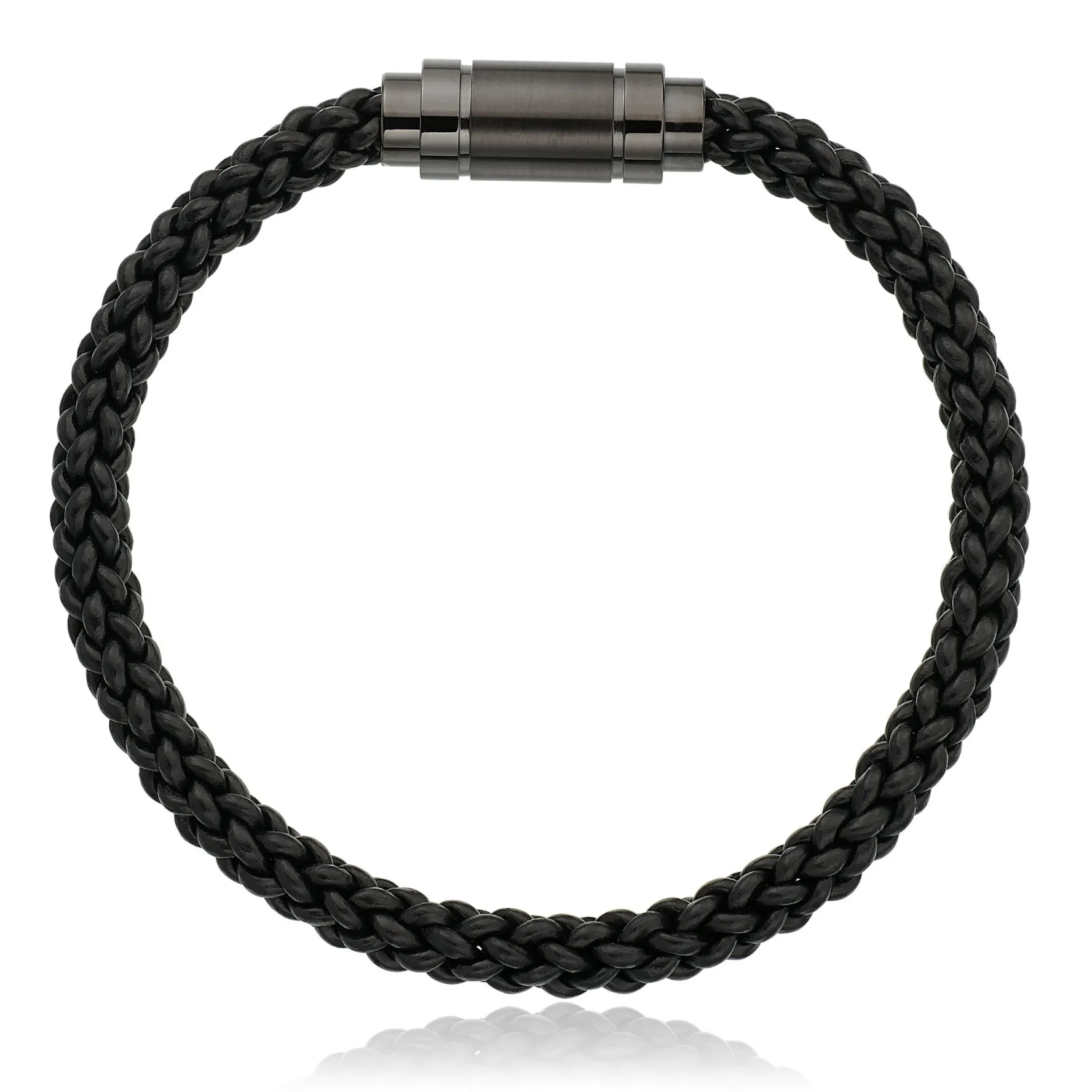 Beaverbrooks Stainless Steel Black Leather Plait Men's Bracelet