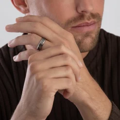 Beaverbrooks Titanium and Black Rhodium Men's Ring