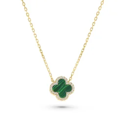Beaverbrooks Yellow Gold Plated Cubic Zirconia Malachite Clover Necklace