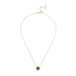Beaverbrooks Yellow Gold Plated Cubic Zirconia Malachite Clover Necklace