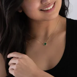 Beaverbrooks Yellow Gold Plated Cubic Zirconia Malachite Clover Necklace