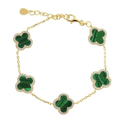 Beaverbrooks Yellow Gold Plated Cubic Zirconia Malachite Clover Bracelet