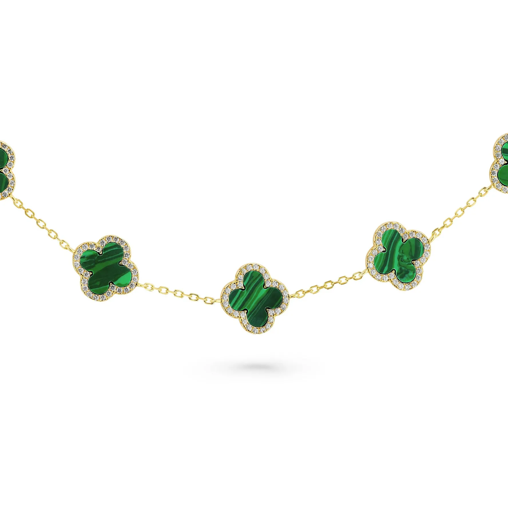 Beaverbrooks Yellow Gold Plated Cubic Zirconia Malachite Clover Bracelet