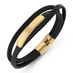 Beaverbrooks Yellow Gold Plated Leather Men’s Bracelet