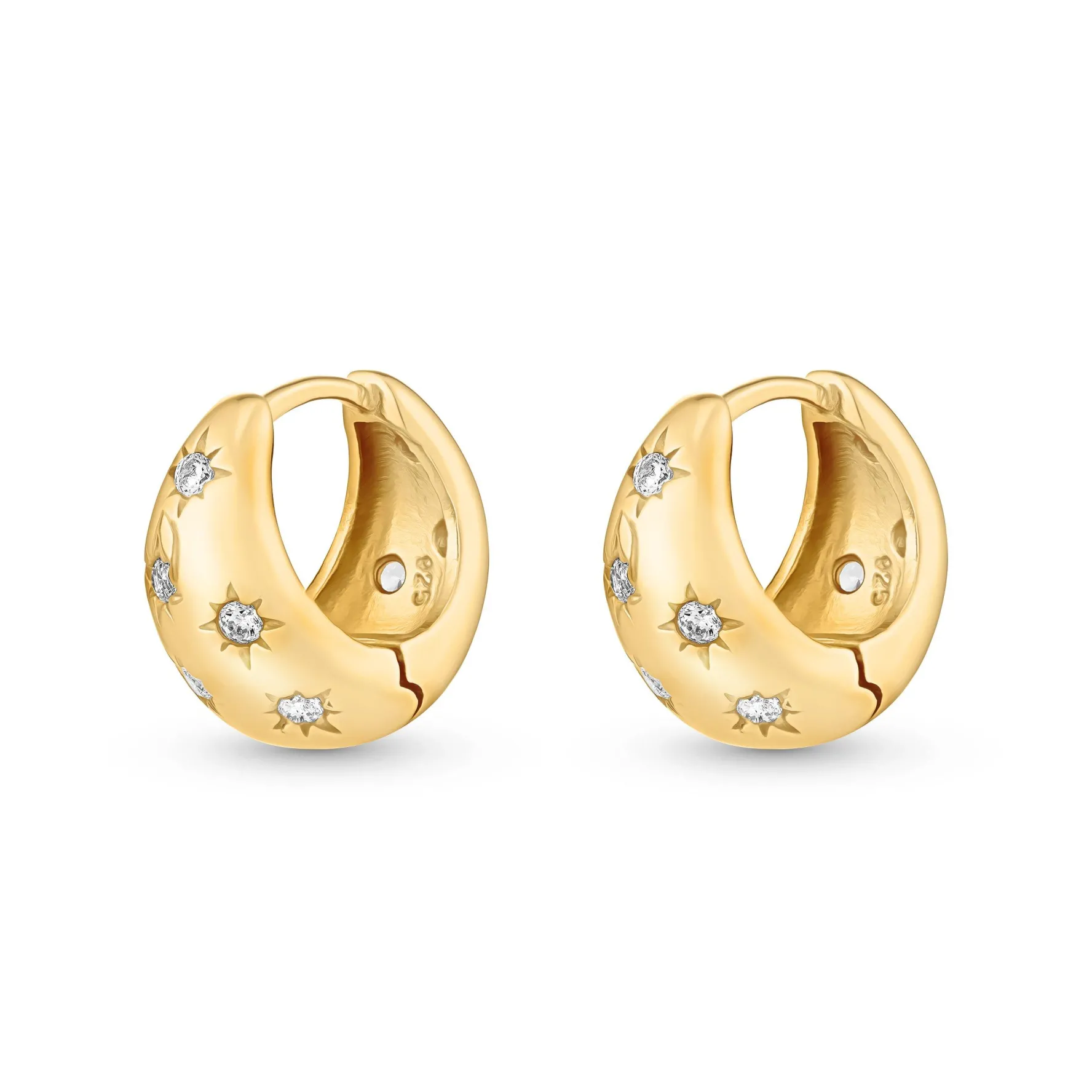 Beaverbrooks Yellow Gold Plated Cubic Zirconia Huggie Hoop Earrings