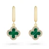 Beaverbrooks Yellow Gold Plated Cubic Zirconia Malachite Clover Huggie Hoop Earrings