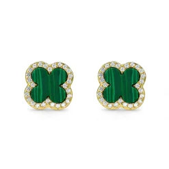 Beaverbrooks Yellow Gold Plated Cubic Zirconia Malachite Clover Stud Earrings
