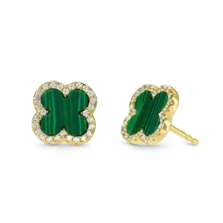 Beaverbrooks Yellow Gold Plated Cubic Zirconia Malachite Clover Stud Earrings