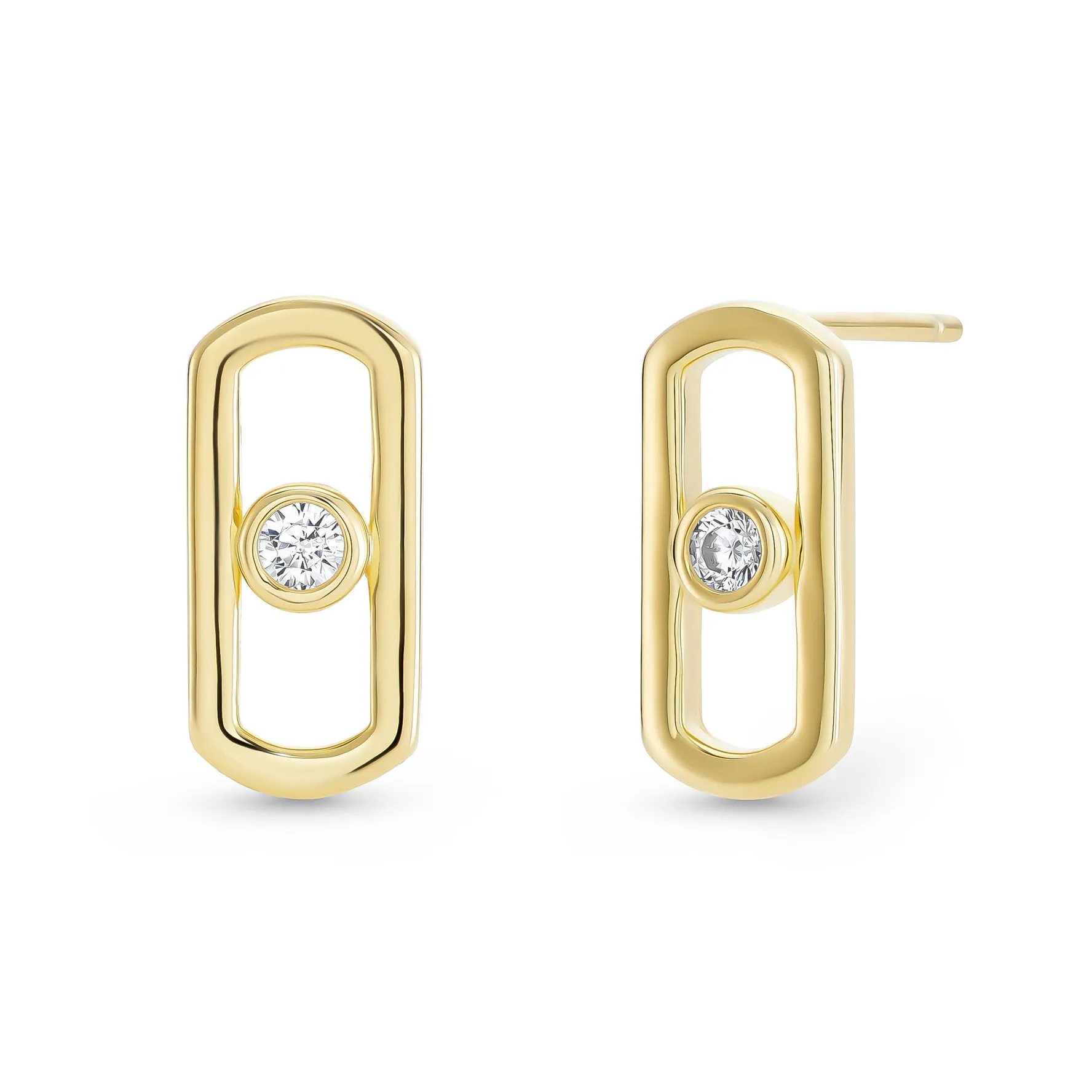 Beaverbrooks Yellow Gold Plated Cubic Zirconia Glide Stud Earrings