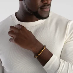 BOSS Devon Yellow Gold Plated Tiger’s Eye Men’s Bracelet