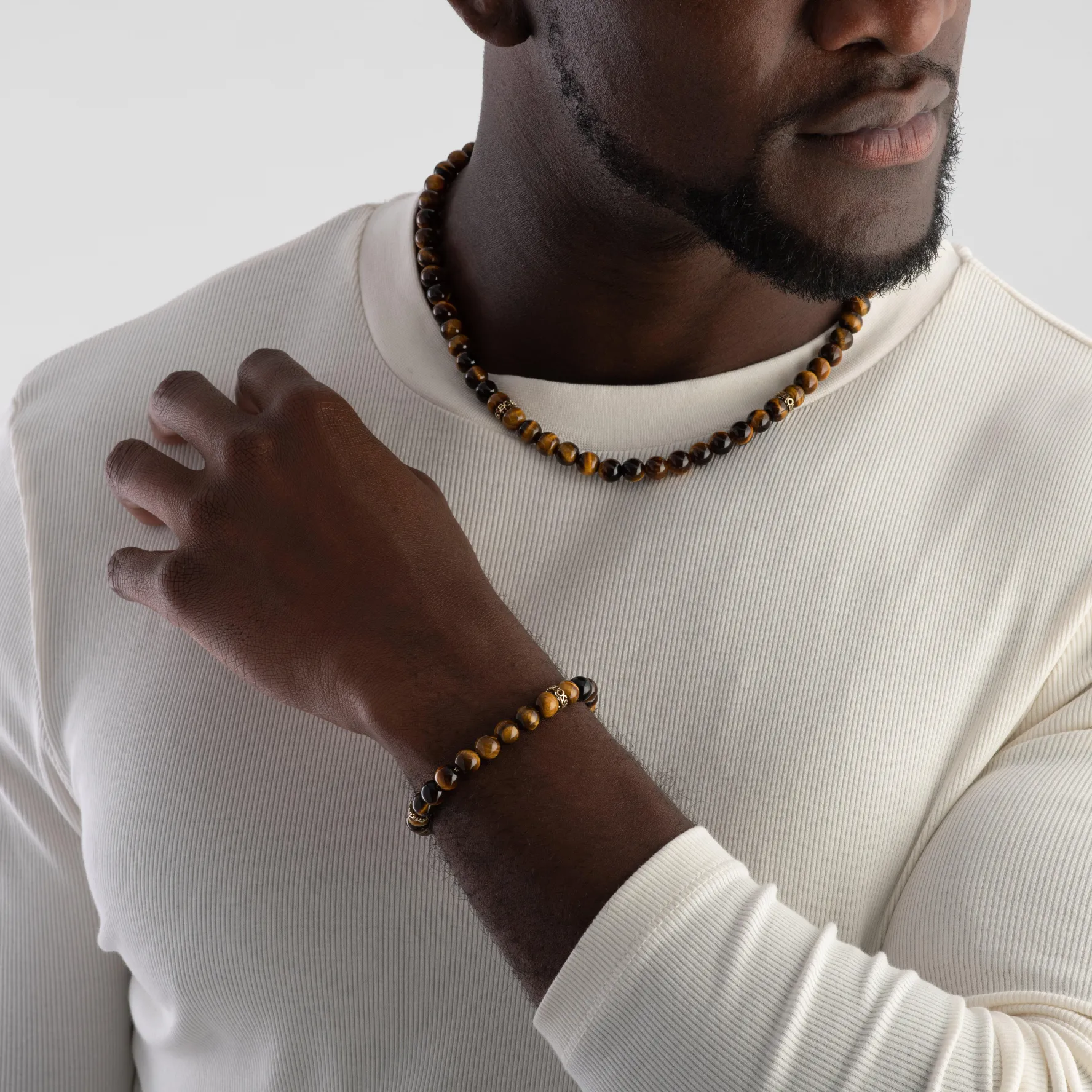 BOSS Devon Yellow Gold Plated Tiger’s Eye Men’s Bracelet