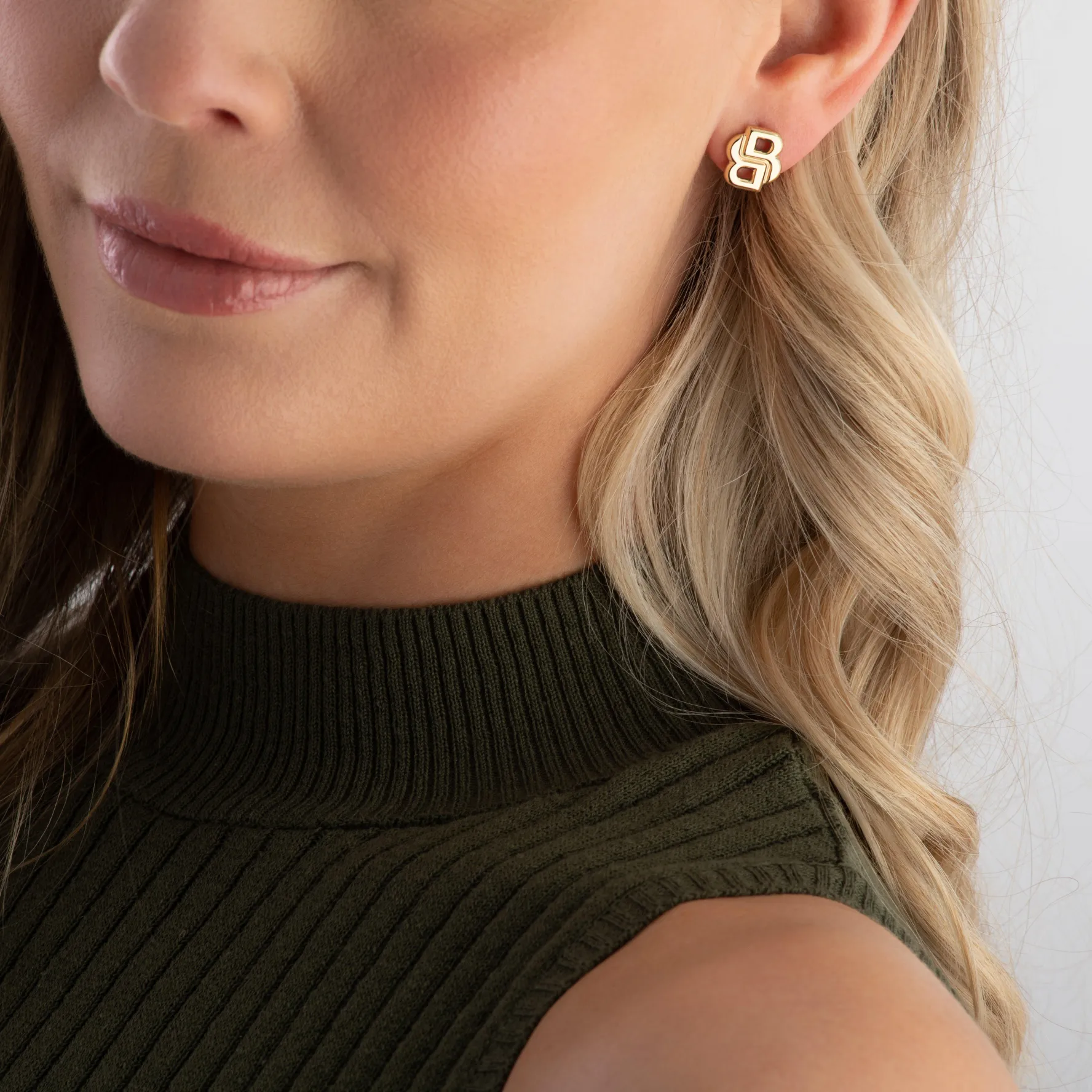 BOSS Double B Monogram Yellow Gold Plated Stud Earrings
