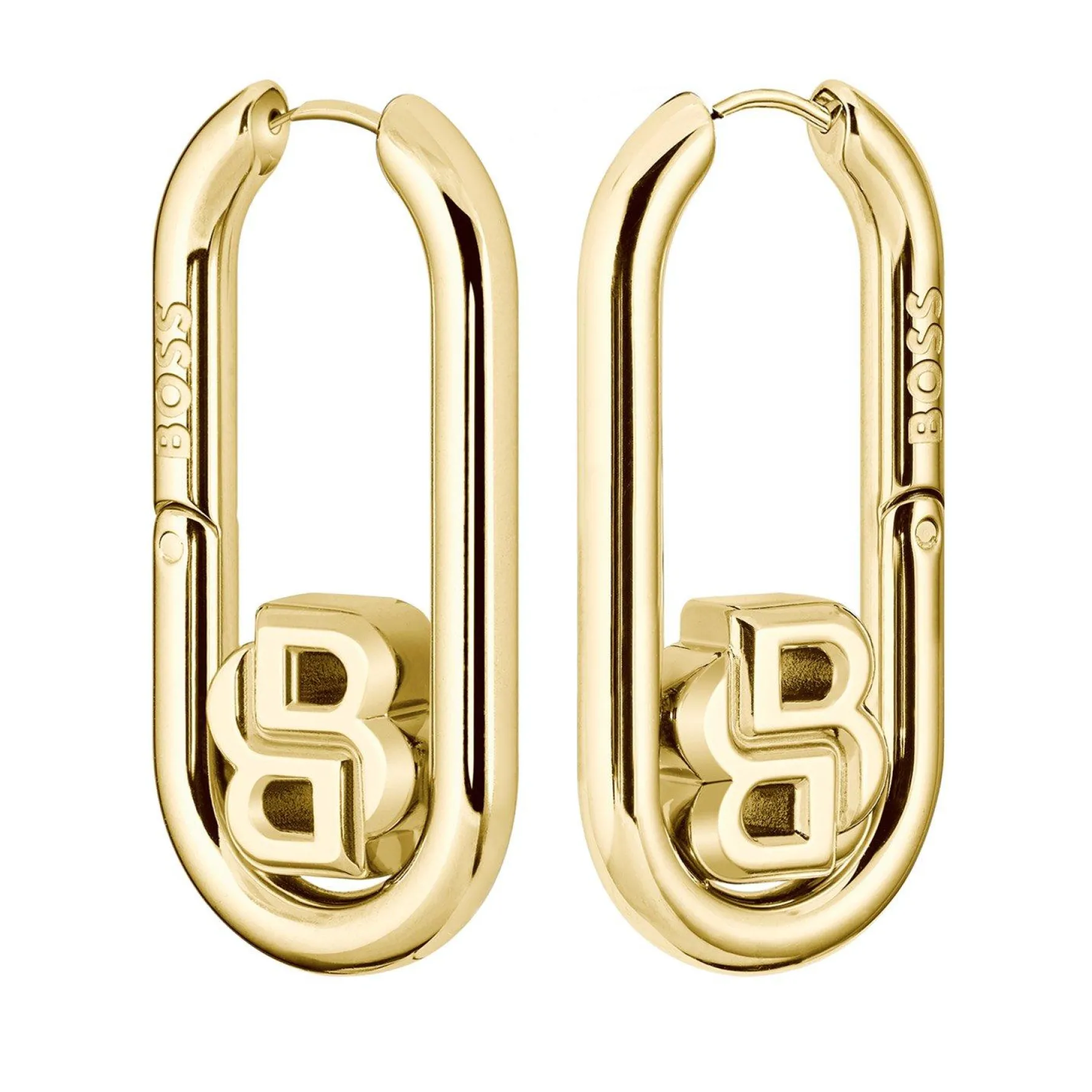 BOSS Double B Yellow Gold Plated Drop Earrings
