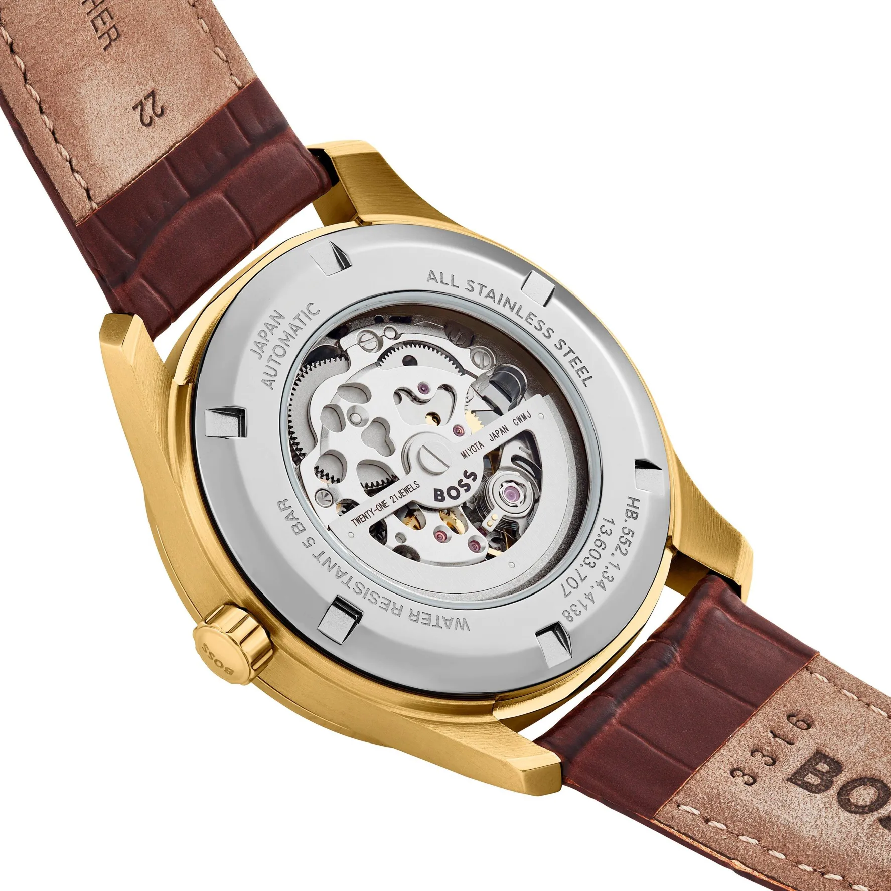 BOSS Principle 41mm Yellow Gold Tone Skeleton Automatic Men’s Watch