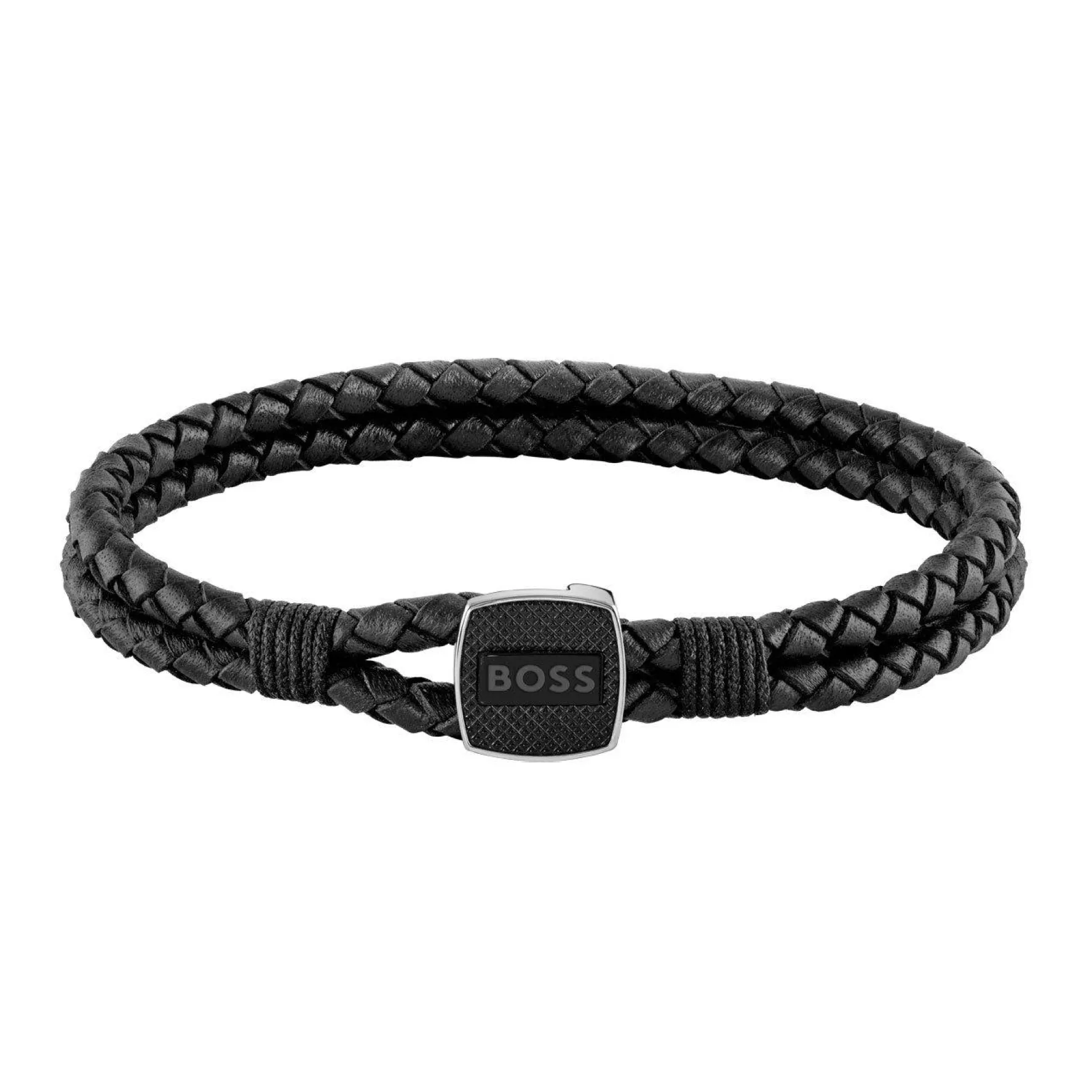 BOSS Seal Black Leather Men's Bracelet