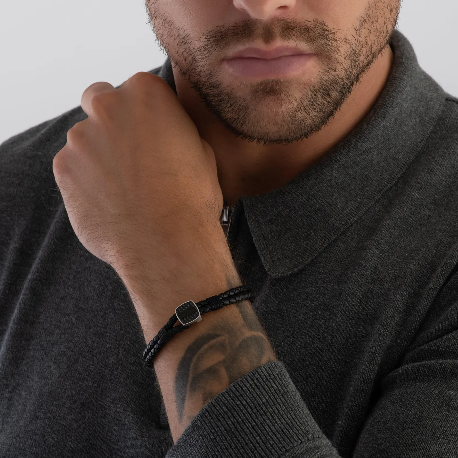 BOSS Seal Black Leather Men's Bracelet