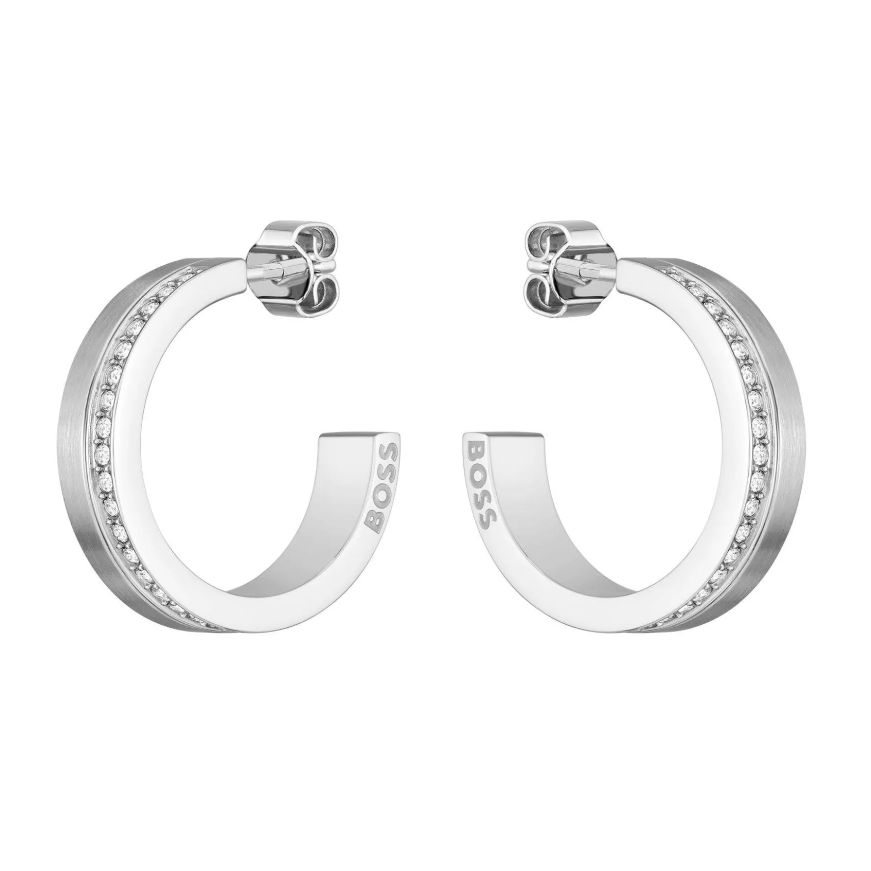 BOSS Silver Crystal Hoop Earrings