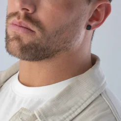 BOSS Stainless Steel Black Stud Men’s Earrings
